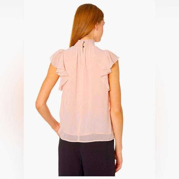 1. State Smocked Flutter Sleeve Mock Neck Blouse - Picture 2 of 4